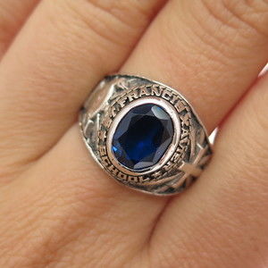 925 Sterling Vintage 2002 Lab-Created Sapphire F. Xavier School Ring Size 8.75
